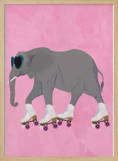 Elephant rollerskating pink - Stretched Canvas, Poster or Fine Art Print I Heart Wall Art
