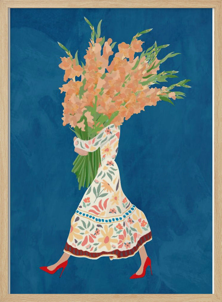 Boho Floral Dress Blue - Stretched Canvas, Poster or Fine Art Print I Heart Wall Art