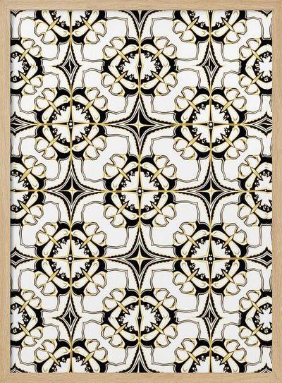 Geometric Pattern with Intricate Black and White Floral Motifs - Stretched Canvas, Poster or Fine Art Print I Heart Wall Art
