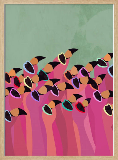 Flock Flamingos green - Stretched Canvas, Poster or Fine Art Print I Heart Wall Art