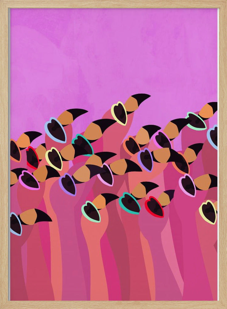 Flock flamingos pink - Stretched Canvas, Poster or Fine Art Print I Heart Wall Art
