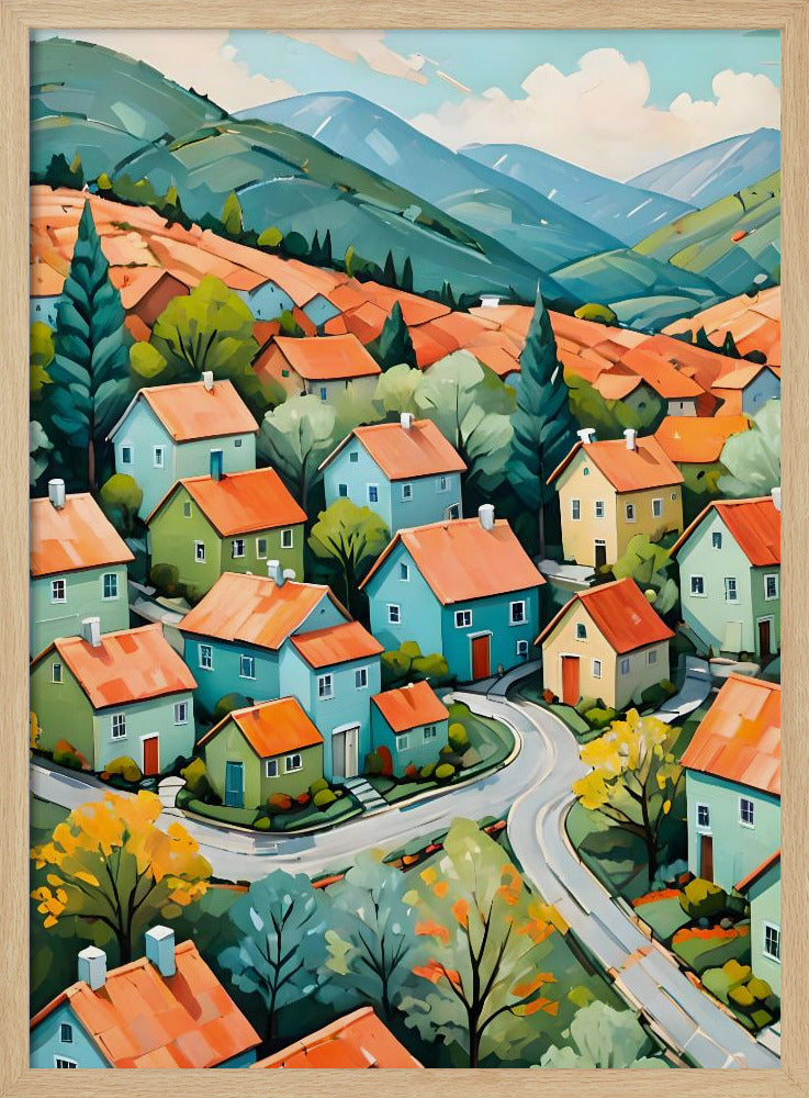 Pastel Village Dream - Stretched Canvas, Poster or Fine Art Print I Heart Wall Art