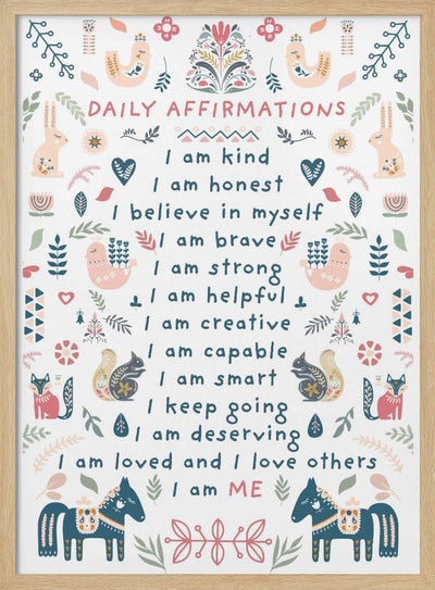 Daily Affirmations Nordic Folk - Stretched Canvas, Poster or Fine Art Print I Heart Wall Art