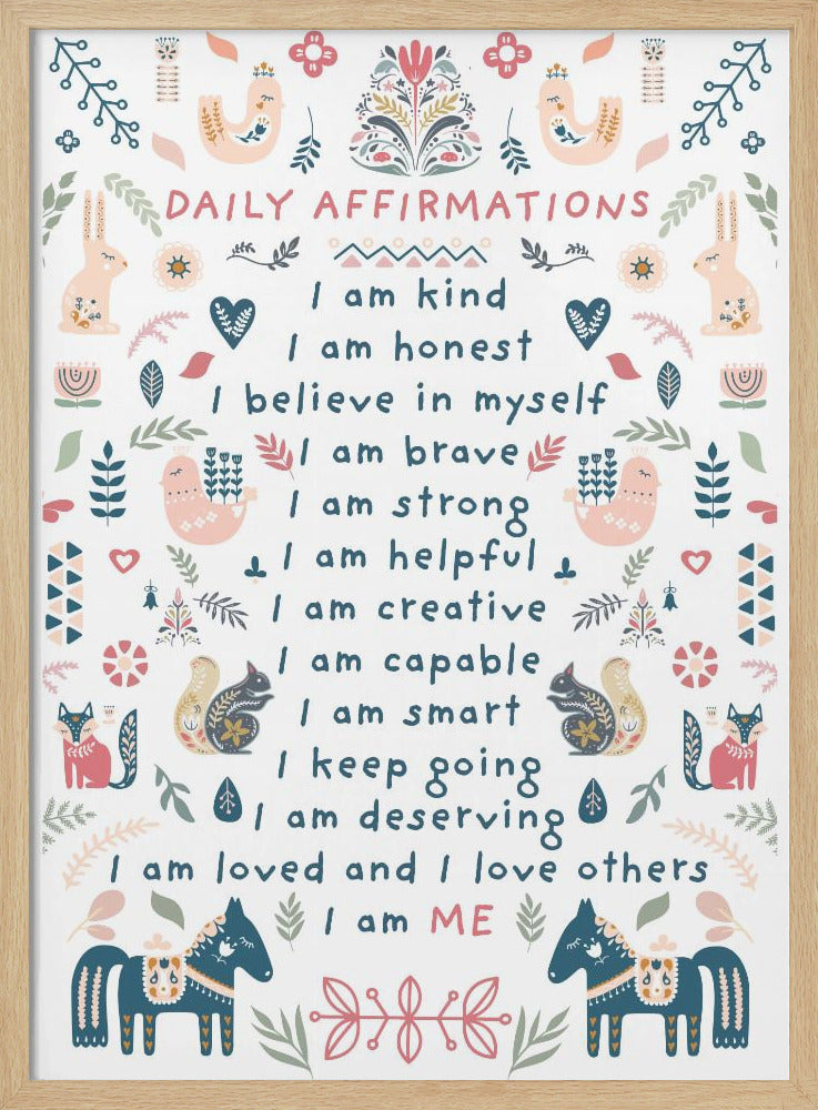 Daily Affirmations Nordic Folk - Stretched Canvas, Poster or Fine Art Print I Heart Wall Art