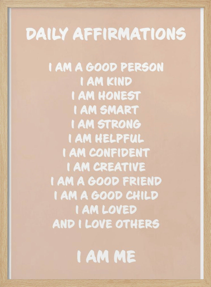 Daily Affirmations Beige - Stretched Canvas, Poster or Fine Art Print I Heart Wall Art