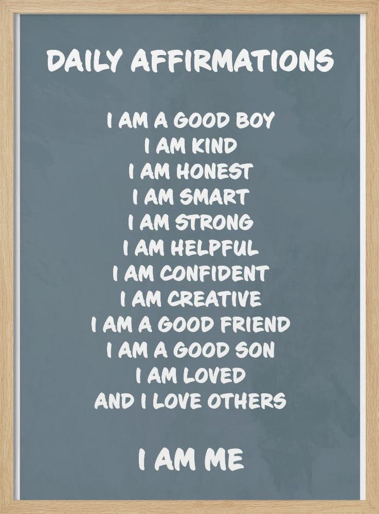 Daily Affirmations blue - Stretched Canvas, Poster or Fine Art Print I Heart Wall Art