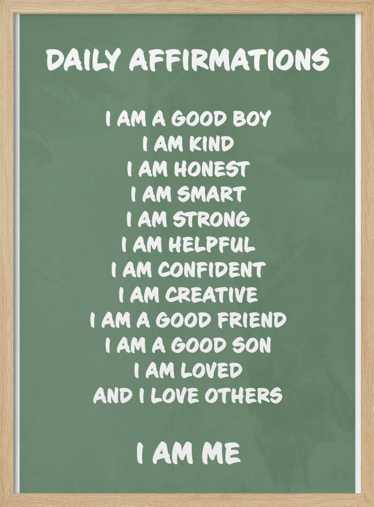 Daily Affirmations Green - Stretched Canvas, Poster or Fine Art Print I Heart Wall Art