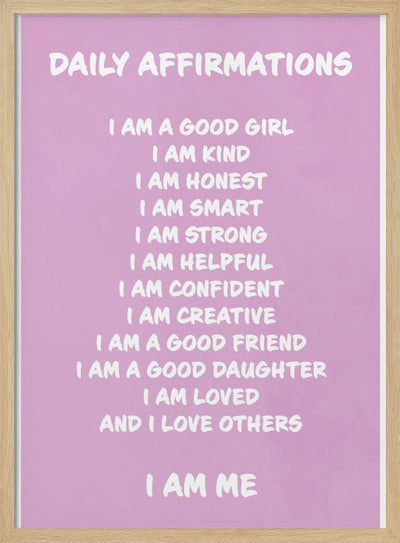 Daily Affirmations Pink - Stretched Canvas, Poster or Fine Art Print I Heart Wall Art