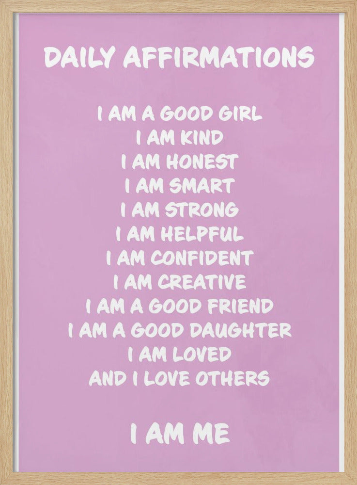 Daily Affirmations Pink - Stretched Canvas, Poster or Fine Art Print I Heart Wall Art