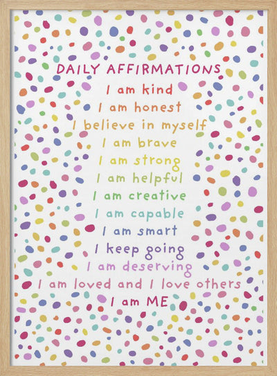 Daily Affirmations Polkadots - Stretched Canvas, Poster or Fine Art Print I Heart Wall Art