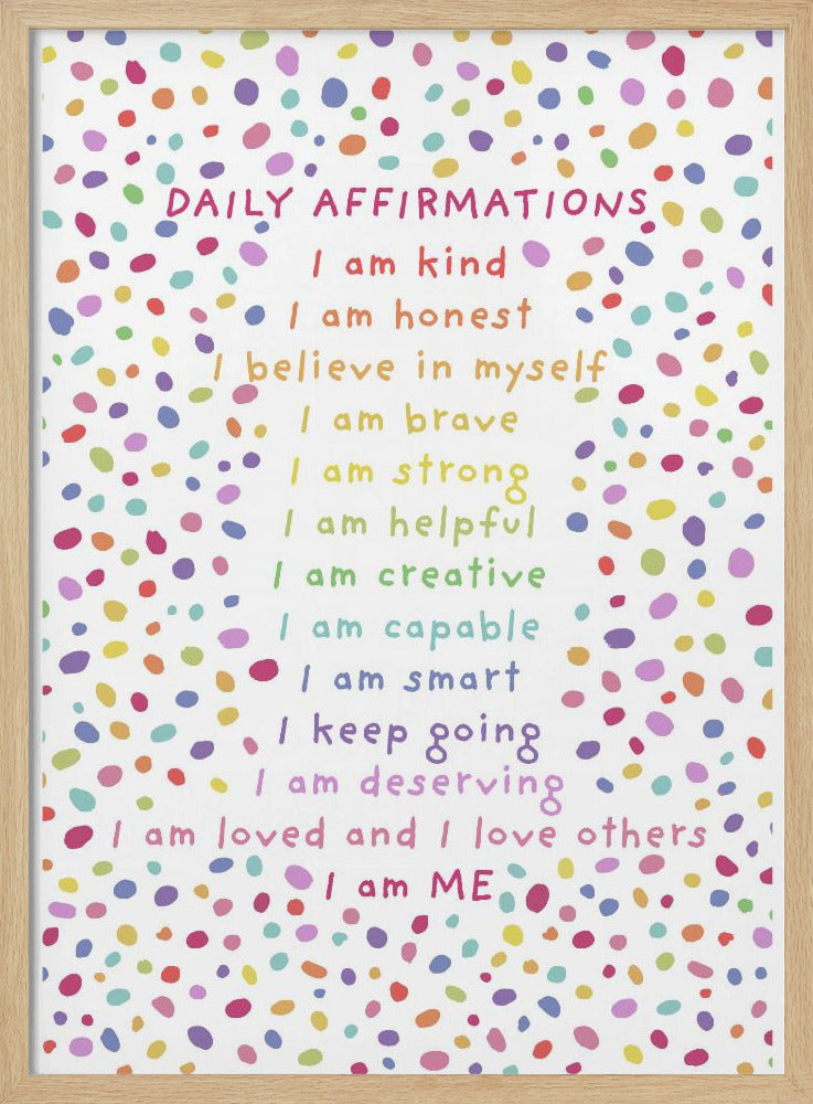 Daily Affirmations Polkadots - Stretched Canvas, Poster or Fine Art Print I Heart Wall Art
