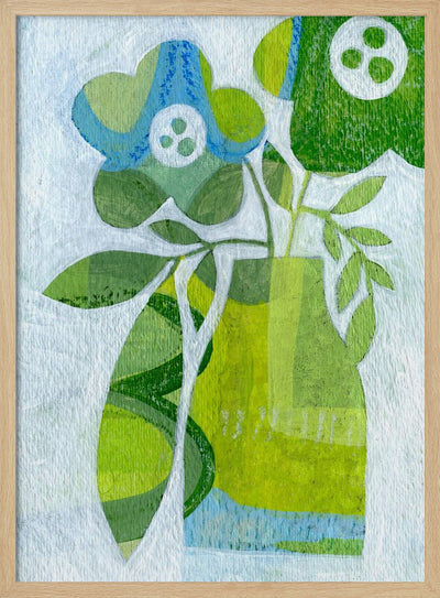 Abstract Daisy Green Blue - Stretched Canvas, Poster or Fine Art Print I Heart Wall Art