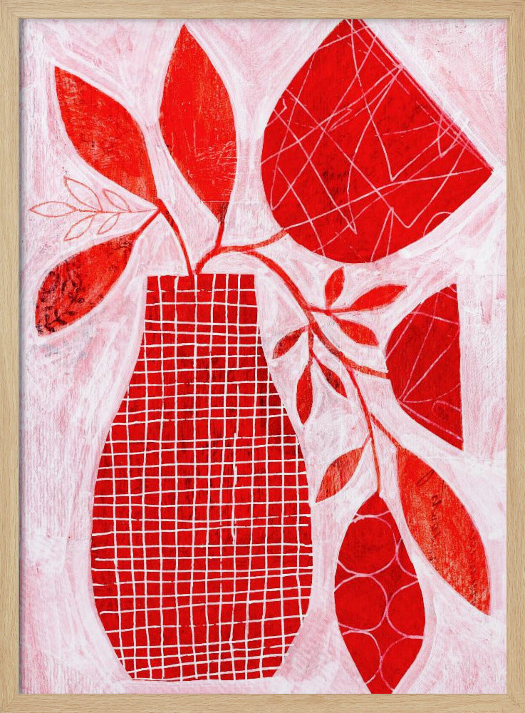 Red Floral Vase - Stretched Canvas, Poster or Fine Art Print I Heart Wall Art