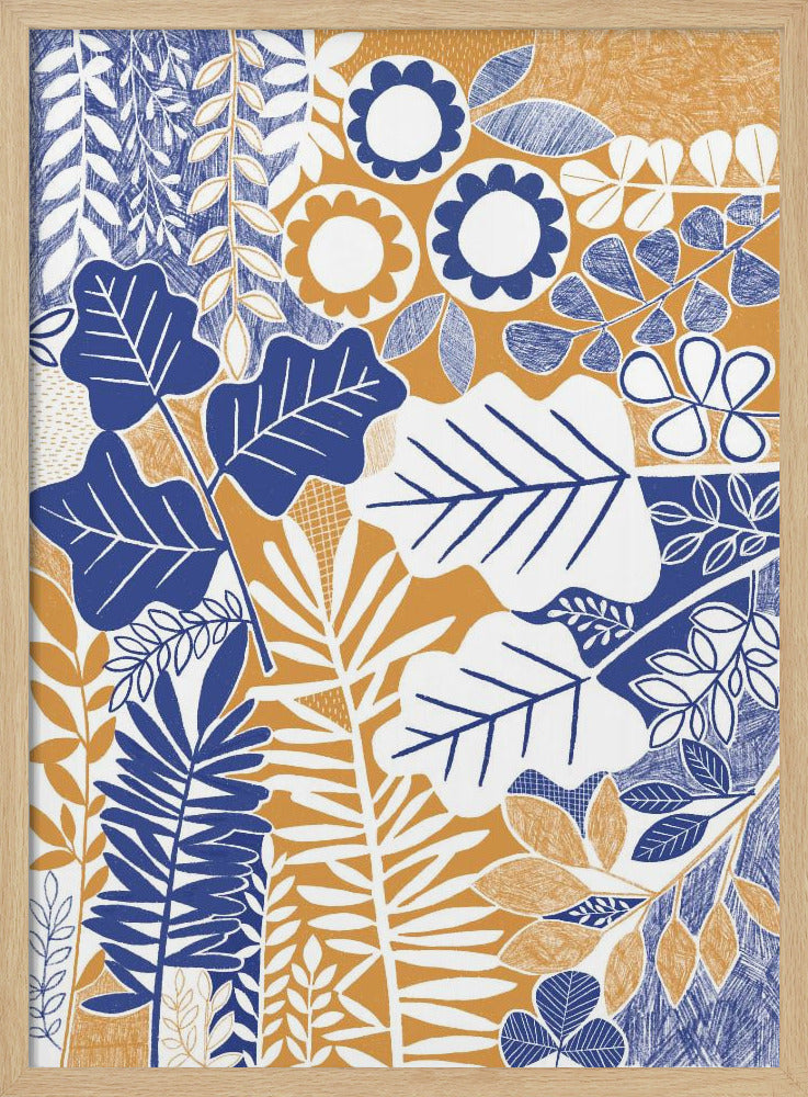 Modern Botanical  Mustard &amp; Cornflower - Stretched Canvas, Poster or Fine Art Print I Heart Wall Art