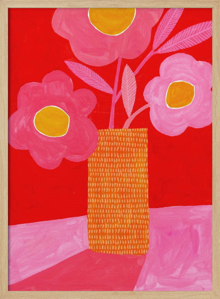 Modern Daisy Pink &amp; Red - Stretched Canvas, Poster or Fine Art Print I Heart Wall Art