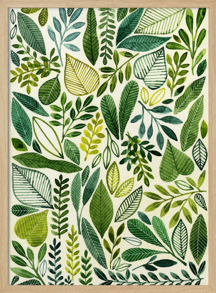 Green Leaves In Various Shapes - Stretched Canvas, Poster or Fine Art Print I Heart Wall Art