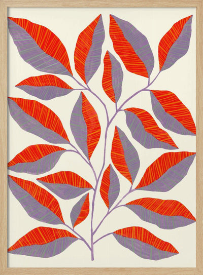 Striped Leaves Branch - Stretched Canvas, Poster or Fine Art Print I Heart Wall Art