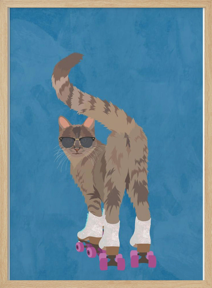 CAT ROLLERSKATING - Stretched Canvas, Poster or Fine Art Print I Heart Wall Art