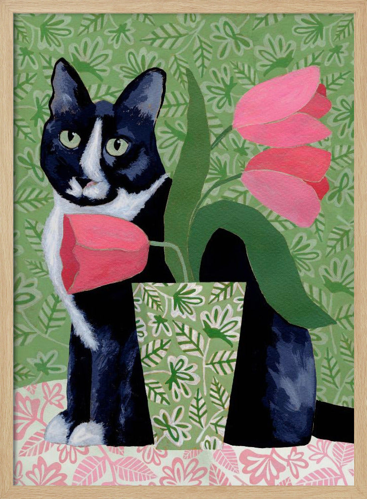 Barry With Pink Tulips And Pattern - Stretched Canvas, Poster or Fine Art Print I Heart Wall Art