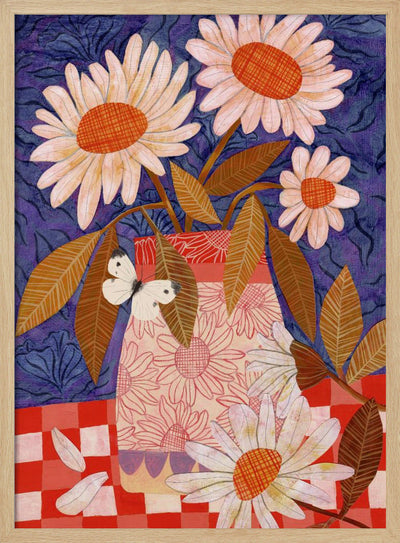 Daisies In A Patterned Vase - Stretched Canvas, Poster or Fine Art Print I Heart Wall Art