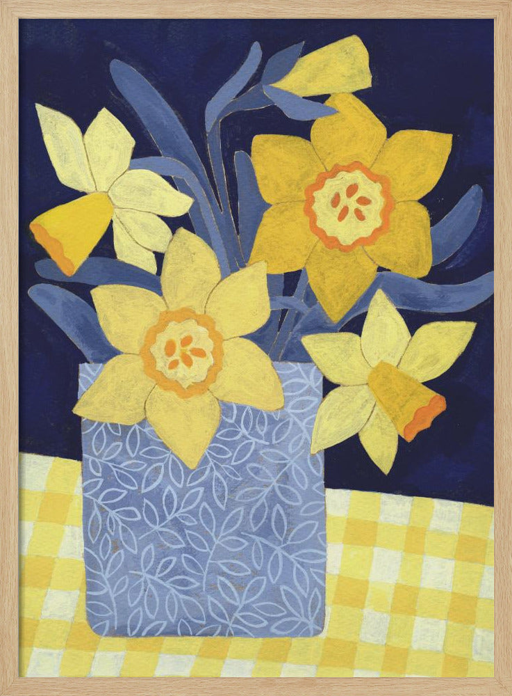 Daffodils With Yellow Gingham - Stretched Canvas, Poster or Fine Art Print I Heart Wall Art