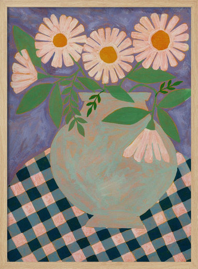 Daisies In An Aqua Blue Vase - Stretched Canvas, Poster or Fine Art Print I Heart Wall Art