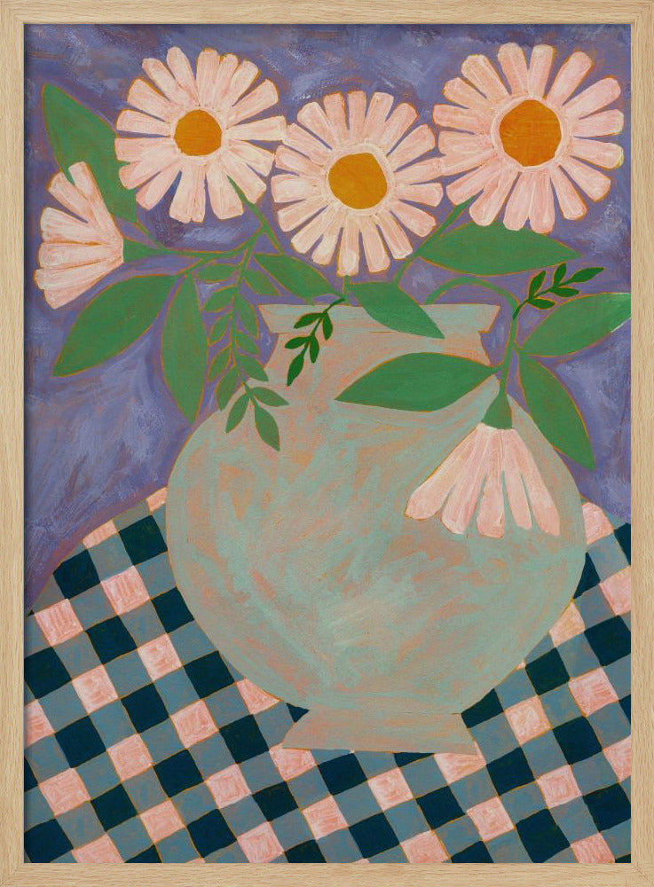 Daisies In An Aqua Blue Vase - Stretched Canvas, Poster or Fine Art Print I Heart Wall Art