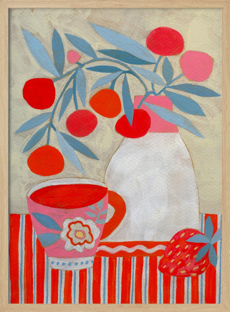 Tea &amp;amp; Strawberries - Stretched Canvas, Poster or Fine Art Print I Heart Wall Art