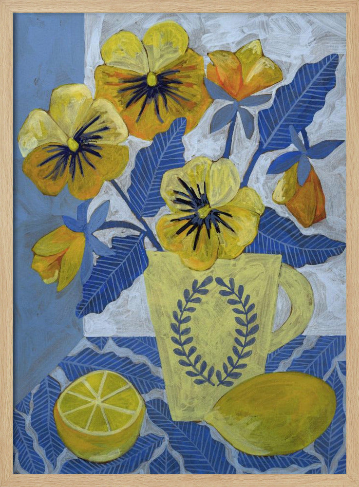 Yellow Pansies And Lemons - Stretched Canvas, Poster or Fine Art Print I Heart Wall Art