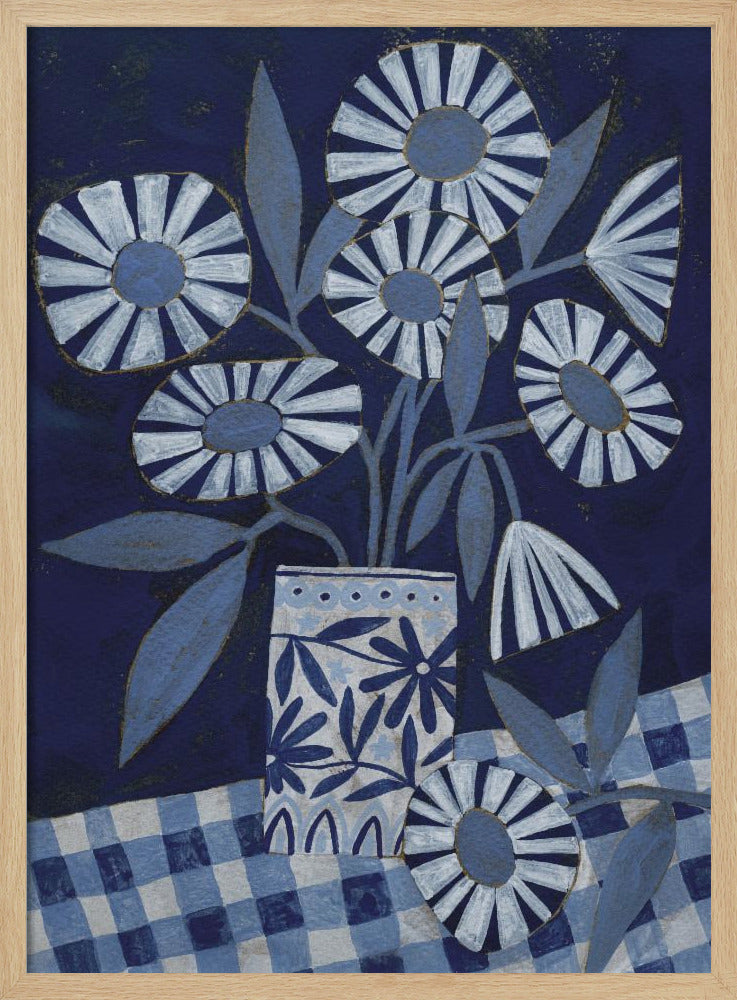 Stylized Flowers In A Decorative Vase - Stretched Canvas, Poster or Fine Art Print I Heart Wall Art