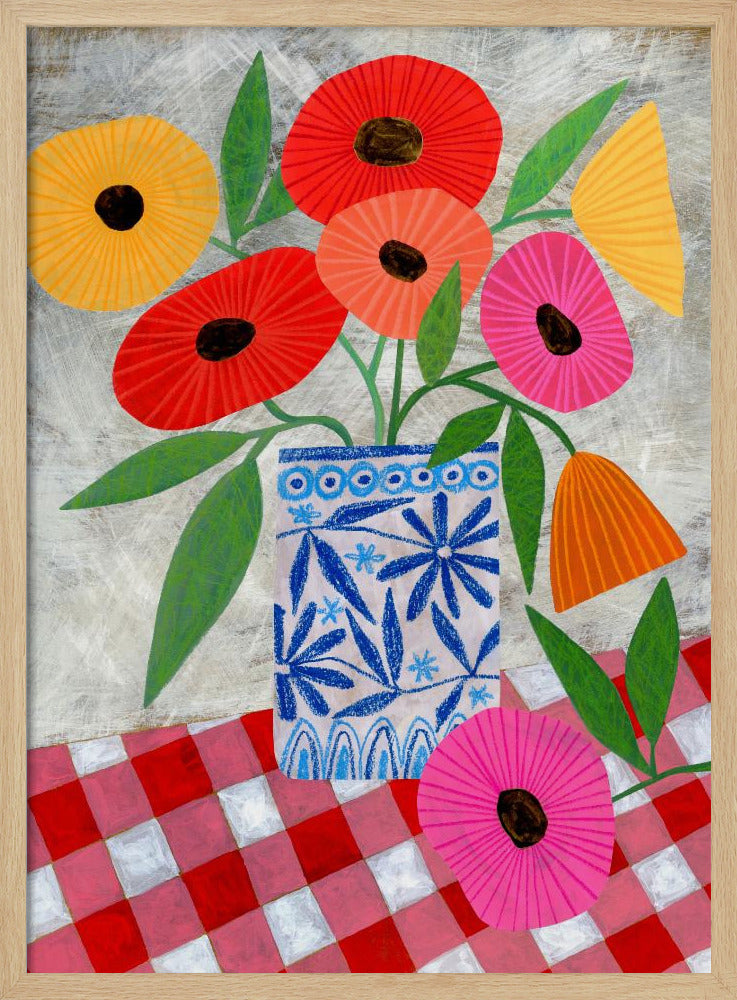 Poppies In A Patterned Vase - Stretched Canvas, Poster or Fine Art Print I Heart Wall Art