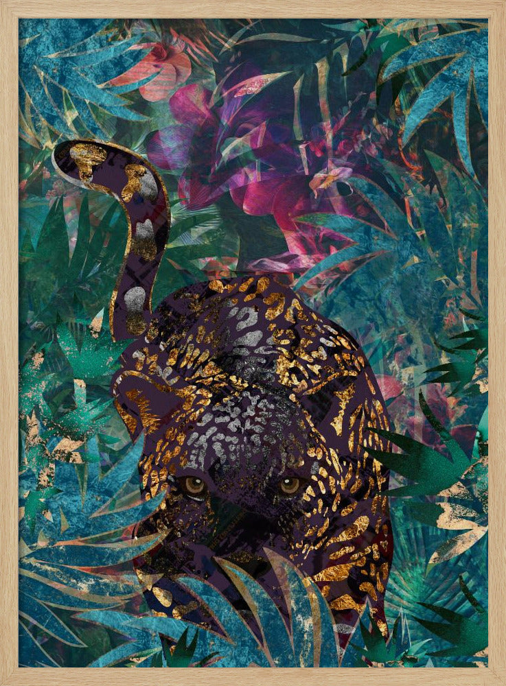 Black gold tropical jungle jaguar - Stretched Canvas, Poster or Fine Art Print I Heart Wall Art