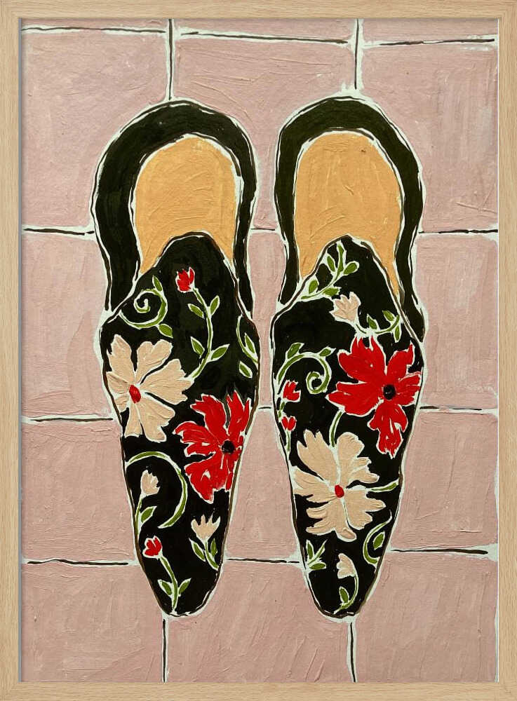 Black Shoes On Pink Tiles - Stretched Canvas, Poster or Fine Art Print
