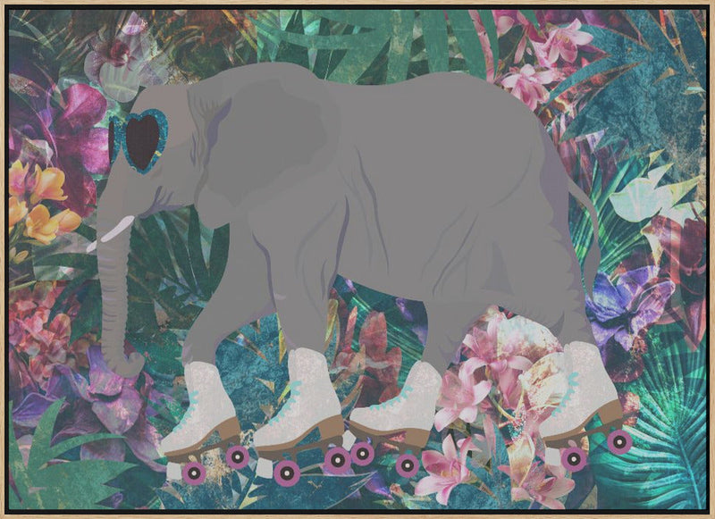 Elephant Rollerskating in the jungle - Stretched Canvas, Poster or Fine Art Print I Heart Wall Art