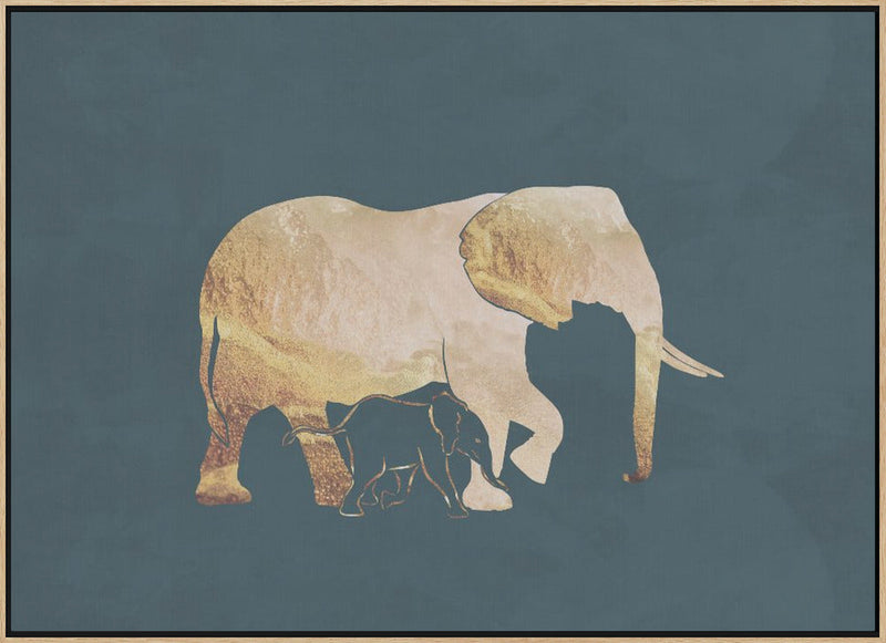 Gold Elephants Turquoise - Stretched Canvas, Poster or Fine Art Print I Heart Wall Art