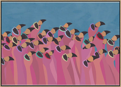 Flock flamingo blue - Stretched Canvas, Poster or Fine Art Print I Heart Wall Art
