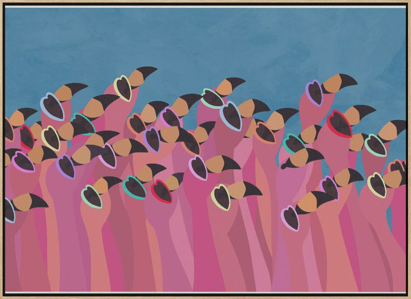 Flock flamingo blue - Stretched Canvas, Poster or Fine Art Print I Heart Wall Art