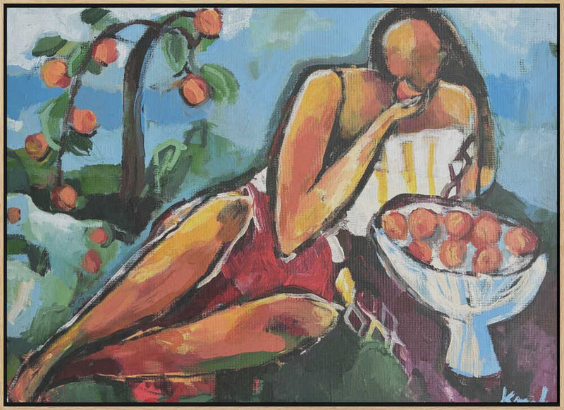 “Woman With Peaches” - Stretched Canvas, Poster or Fine Art Print