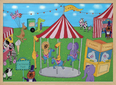 Welcome to the Carousel with Funny Animals by Artist Carla Daly - Stretched Canvas, Poster or Fine Art Print I Heart Wall Art