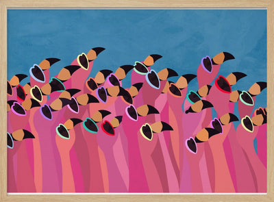 Flock flamingo blue - Stretched Canvas, Poster or Fine Art Print I Heart Wall Art
