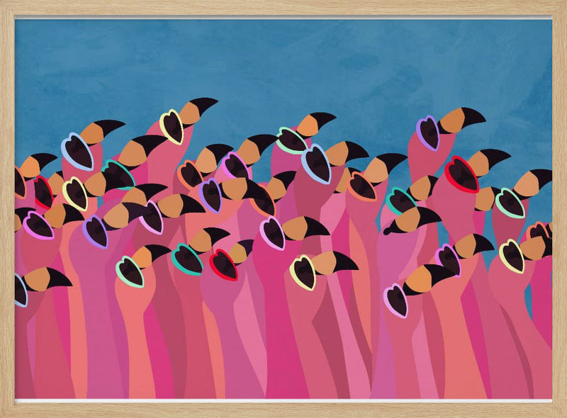 Flock flamingo blue - Stretched Canvas, Poster or Fine Art Print I Heart Wall Art