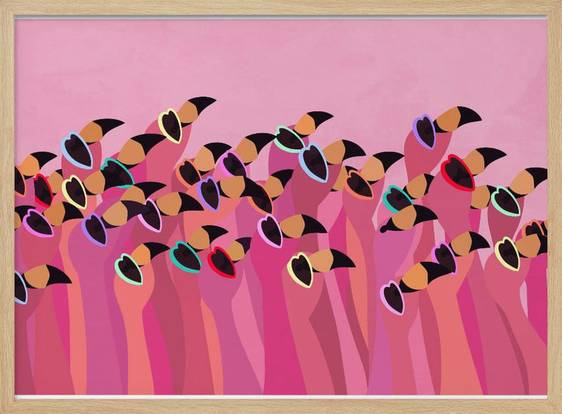 Flock flamingo peach - Stretched Canvas, Poster or Fine Art Print I Heart Wall Art