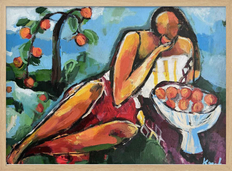 “Woman With Peaches” - Stretched Canvas, Poster or Fine Art Print