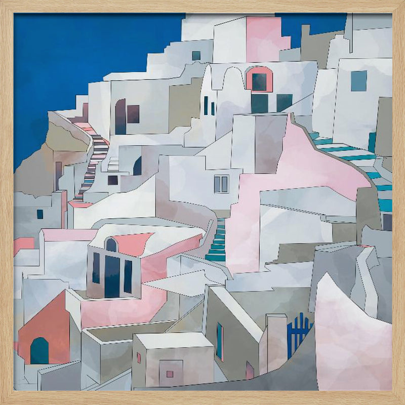 Santorini7x7 - Square Stretched Canvas, Poster or Fine Art Print I Heart Wall Art