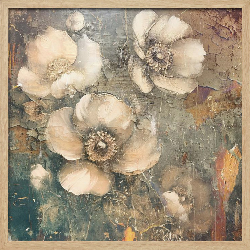 Flowers Floral Art Illustration 10 - Square Stretched Canvas, Poster or Fine Art Print I Heart Wall Art