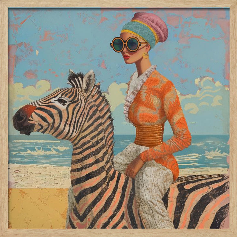 Woman and Zebra - Square Stretched Canvas, Poster or Fine Art Print I Heart Wall Art