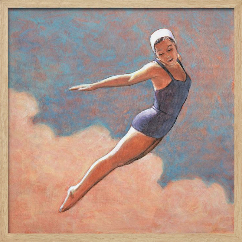 High Diver In Soft Clouds - Square Stretched Canvas, Poster or Fine Art Print I Heart Wall Art