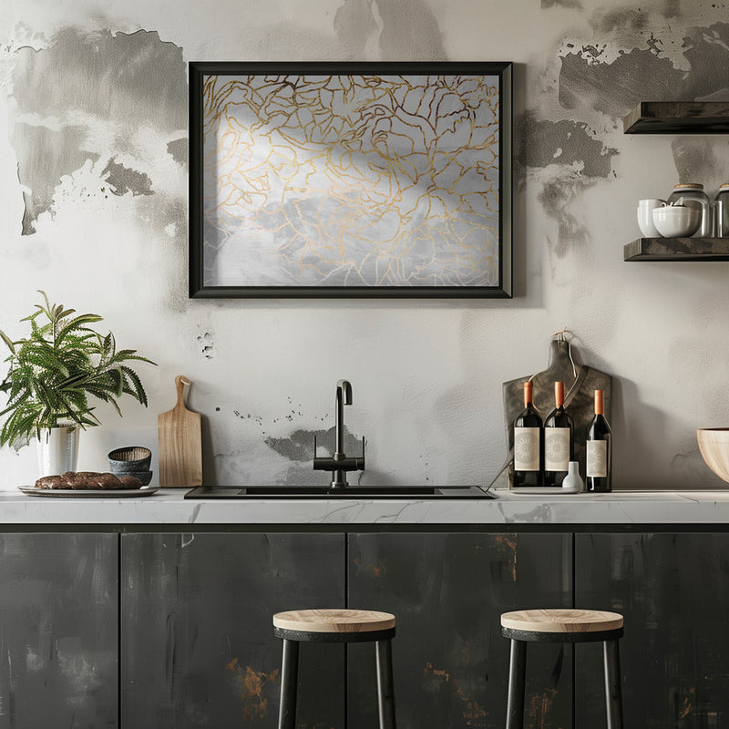 Abstract gold line art wall mural - Stretched Canvas, Poster or Fine Art Print I Heart Wall Art