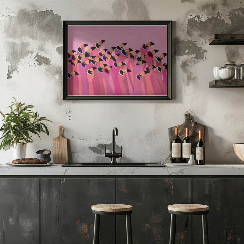 Flock flamingo peach - Stretched Canvas, Poster or Fine Art Print I Heart Wall Art