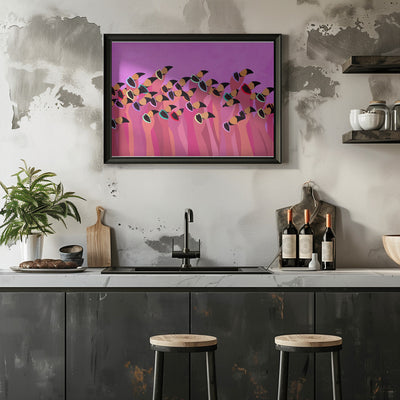 Flock flamingo pink - Stretched Canvas, Poster or Fine Art Print I Heart Wall Art